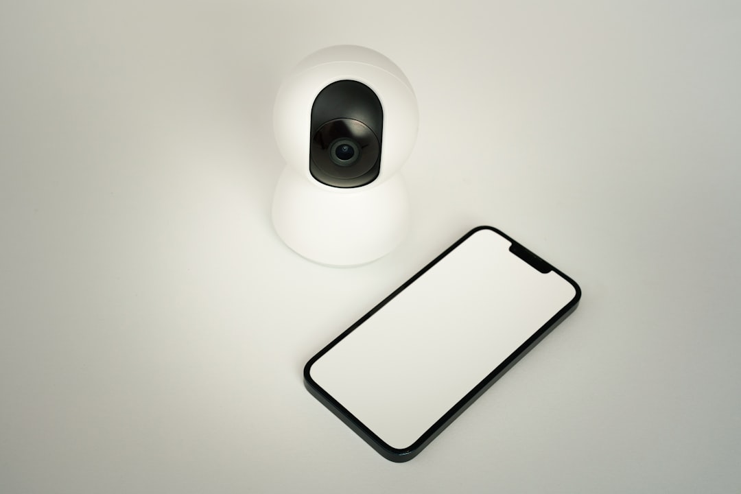 Smartphone blank screen mockup webcam security camera isolated on white background